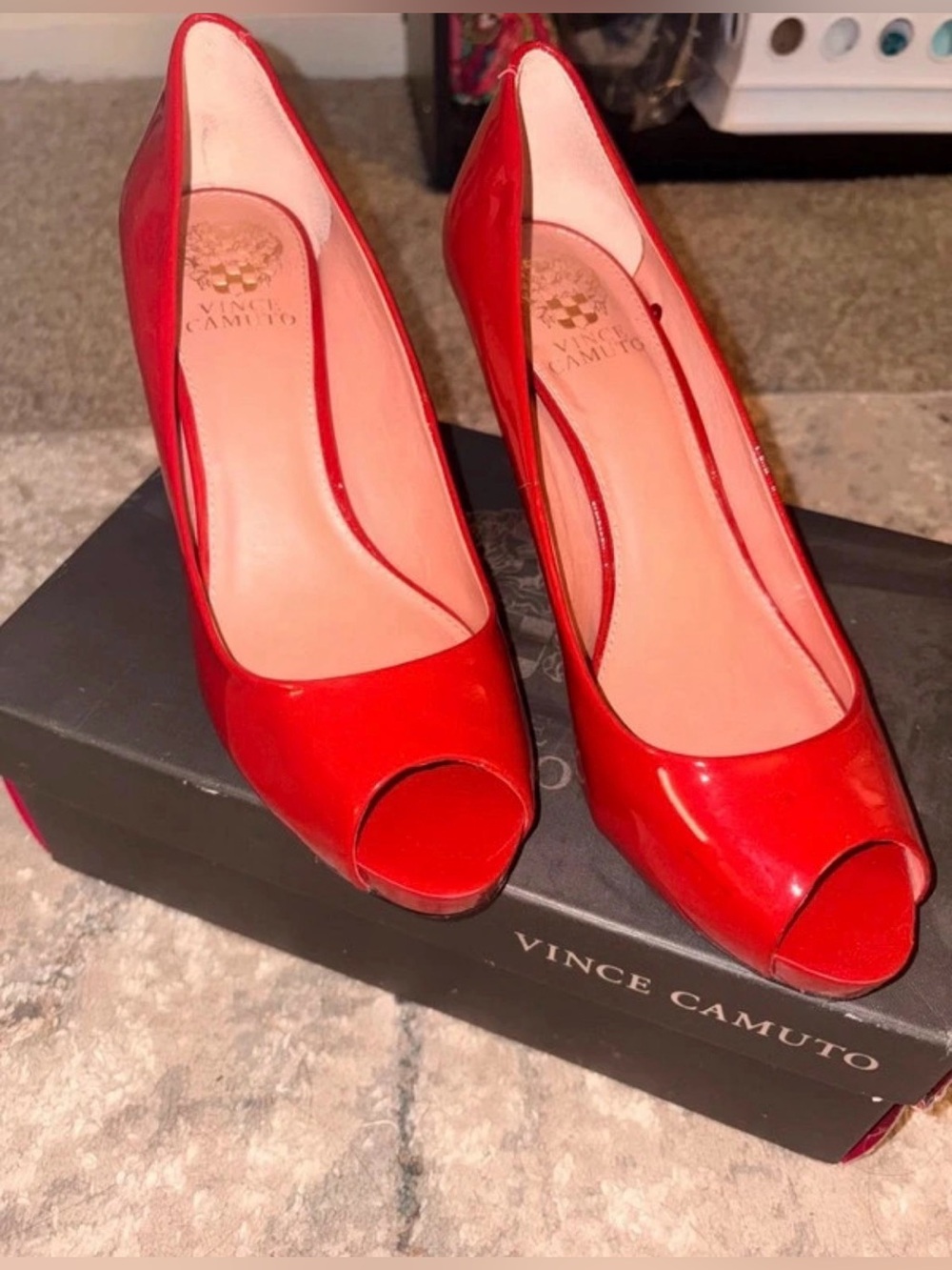 Vince Camuto Red Patent Peep-Toe Pumps